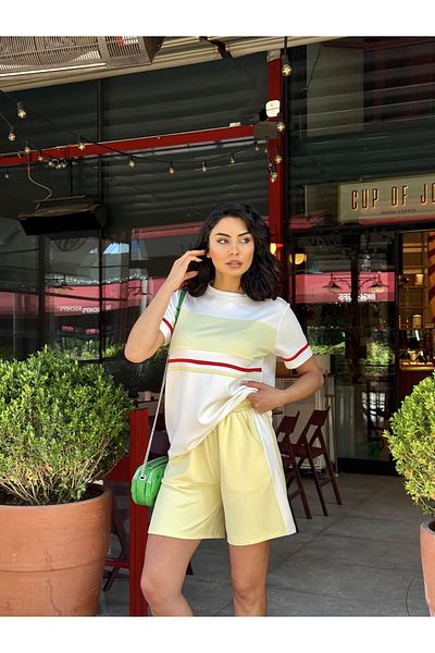 sportiness Modal Fabric Front Stripe Shorts Suit