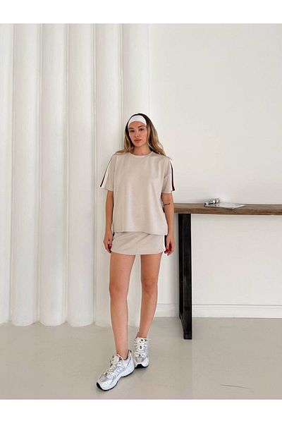 sportiness Stripe Detail Modal Fabric Shorts Skirt Suit