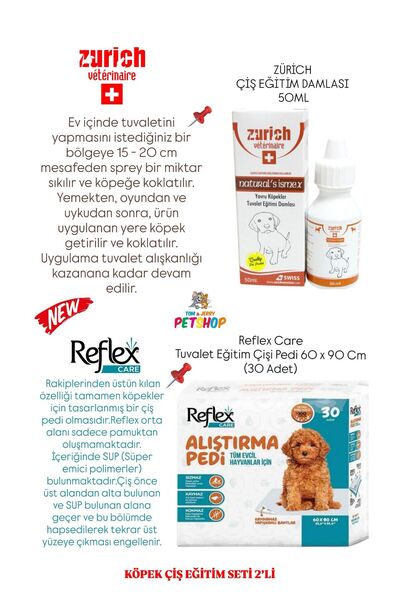 Reflex TOM&JERRYPETSHOP-Tuvalet Eğitim Seti/ Köpek Çiş Eğitim Pedi 60x90cm 30'lu/ Çiş Eğitim Damlası 50ml