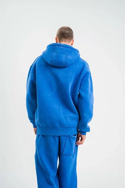 Silerra    Unisex Double Oversize Hooded Washable Sweatshirt - Blue