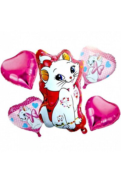 OEM Set 5 balloons with self-sealing valves, cat figurine 60cm, pink