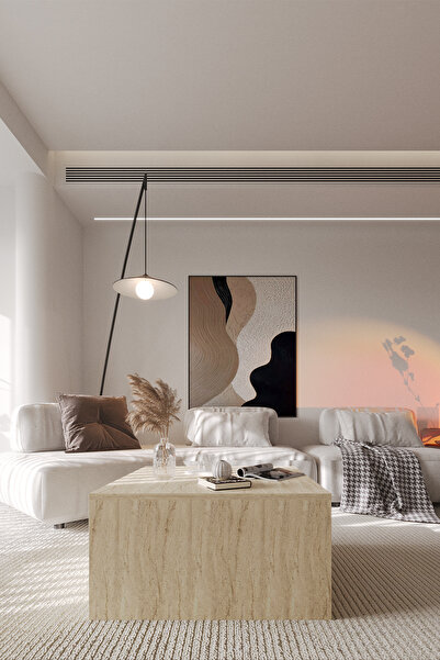 OBİ Atölye BLOK Orta Sehpa 72x72 cm İskandinav Stili Küp Sehpa - Traverten Desenli