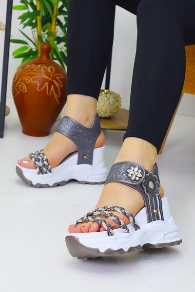 OBAY LİFE Women's Gray Braided 10 cm Hidden Heel Sandals Nbr3076