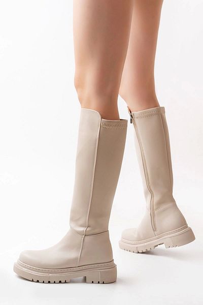 surkent 812-305 Beige Women's Casual Boots with Back Stretch Zipper