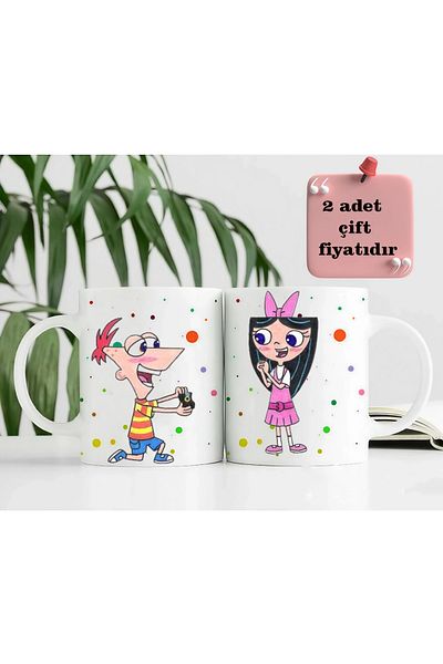 GünayStore Phineas and Ferb Phineas Flynn and Isabella Garcia Dear Friend Coffee Mug Cup 2Pcs 300ml