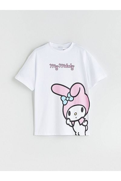 LC Waikiki White Crew Neck My Melody Printed Girl's T-Shirt