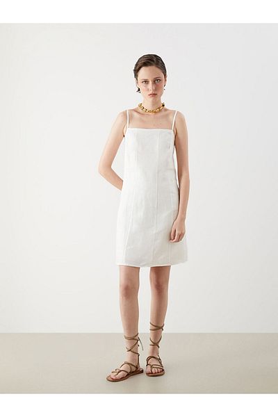 LC Waikiki New Season Square Neck 0 Linen Mini Dress - S5R041Z8