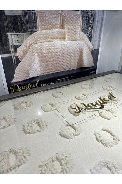 bursa çeyiz Dai̇sy Tasseled Bed Cover (Beige)