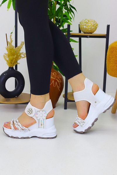 OBAY LİFE Women's White Braided 10 cm Hidden Heel Sandals Nbr3076