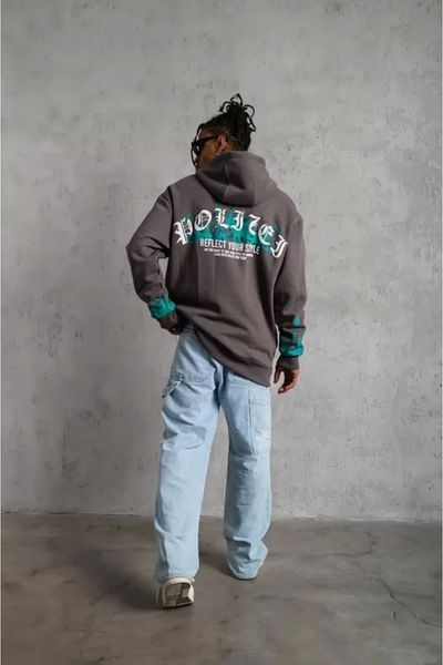 Silerra    Men's Three Thread Cotton Flame Printed Hooded Sweatshirt - Gray