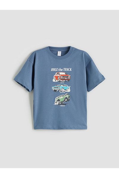 LC Waikiki Blue Crew Neck Printed Boy's T-Shirt