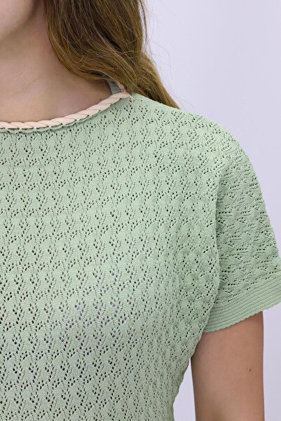 K-ODEA BUTİK Kadın Yazlık KISA kol TRİKO KAZAK YEŞİL