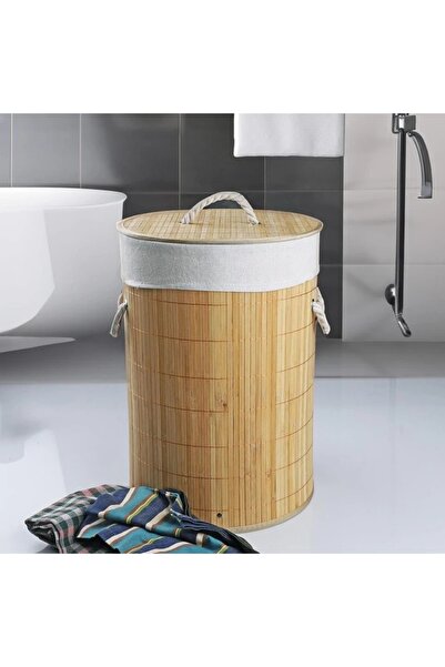 Kosova Bambu Yuvarlak Çamaşır Sepeti 58 litre TKEBT Kahve