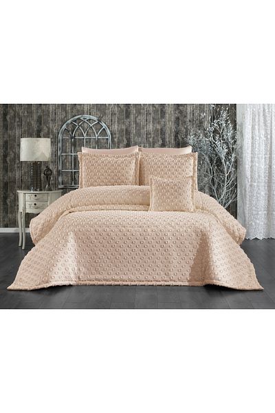 bursa çeyiz Dai̇sy Tasseled Bed Cover (Beige)