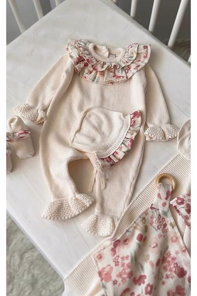 Nipperland 100% Organic Cotton Baby Girl Flower Patterned Knitwear Set of 6 0-3Months Newborn Hospital Release