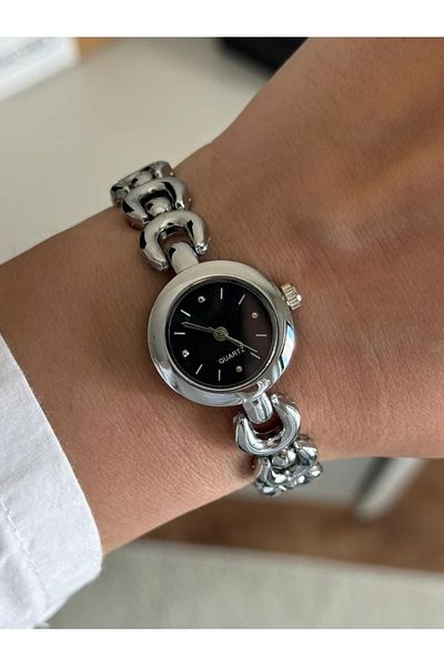 RoseandRoses Helix Vintage Model New Season Women's Wristwatch Silver (Black Dial)