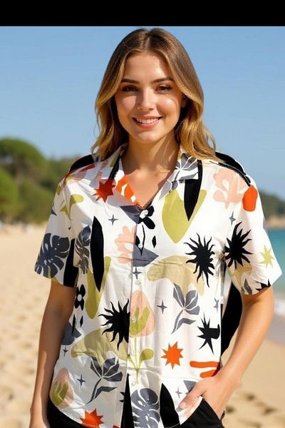CANMODA Mono Jungle - Relaxed Fit Patterned Shirt - White - Th346
