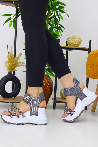 OBAY LİFE Women's Gray Braided 10 cm Hidden Heel Sandals Nbr3076