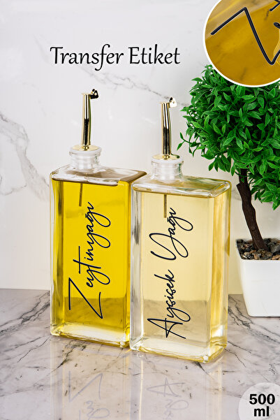 dnshome 2'li 500ml Transfer Etiket Zeytinyağı Ayçiçek Yağı Yağdanlık Gold Kap...