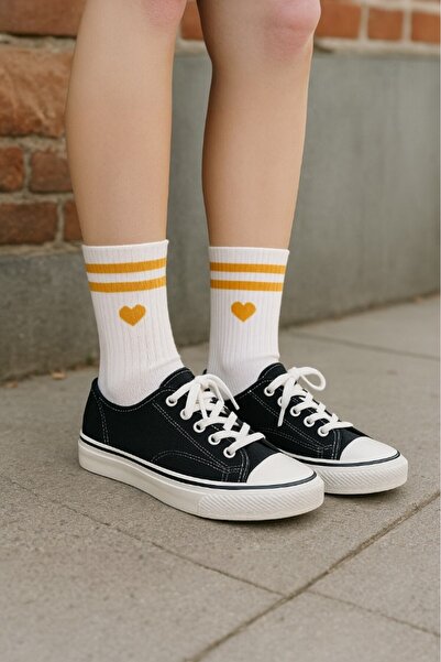 Hitit Socks Дамски 5 чифта висококачествени тенис чорапи с раиран сърцевиден мотив