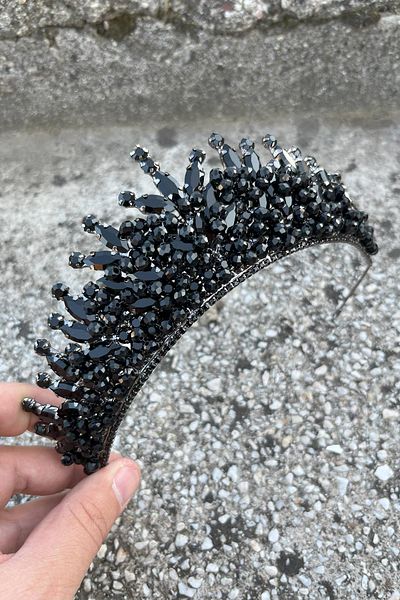 Hobigram Daisy Stone Bridal Tiara – Black Henna Wedding Crown Model, Shiny Hair Accessory