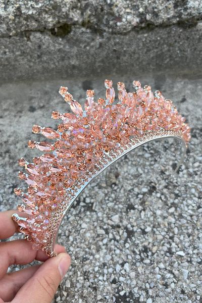 Hobigram Daisy Stone Bridal Crown – Powder Henna Wedding Crown Model, Shiny Hair Accessory
