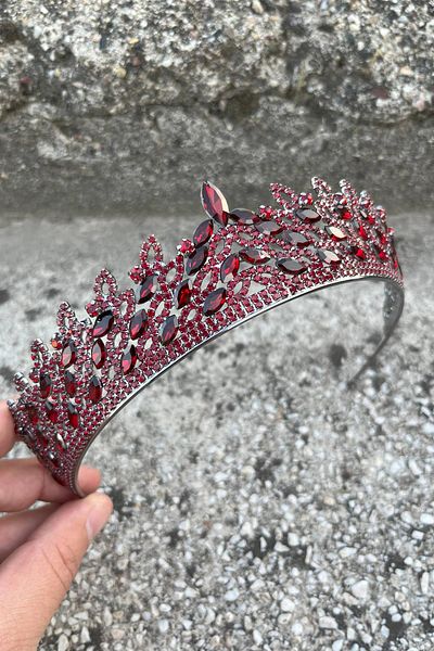 Hobigram Amara Special Design Crown – Burgundy Stone Henna, Hair Accessory for Engagement, Wedding