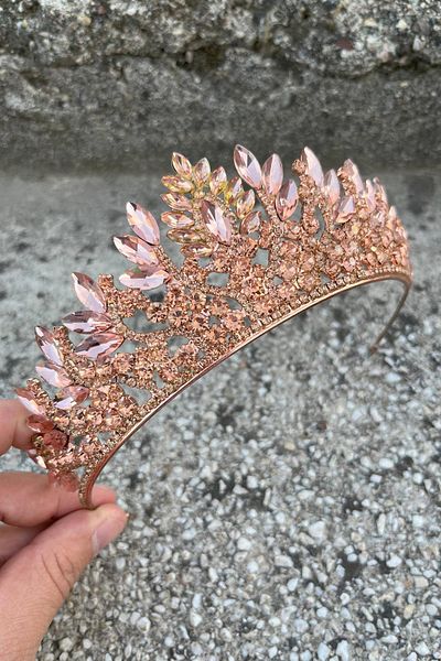 Hobigram Madeline Copper Evening Dress Crown – Wedding Henna Engagement Crown with Stones, Bridal Accessory Model