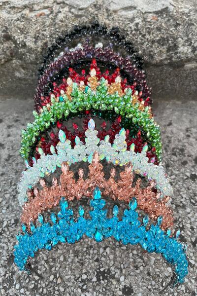 Hobigram Thalia Model Black Crown – Bridal Henna Wedding Evening Dress with Stones for Showy Hair Crown