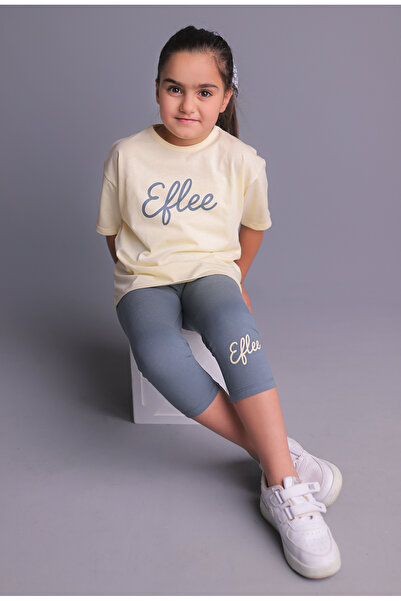 Baby Eflee Kız Çocuk Oversize Baskılı Tişört & Tayt İkili Takım - Spor Şık Rahat Kombin