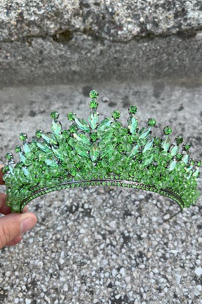 Hobigram Daisy Stone Bridal Tiara – Shiny Green Henna Wedding Crown Model, Hair Accessory