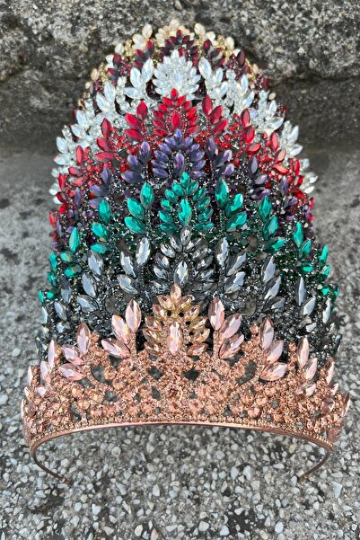 Hobigram Madeline Anthracite Evening Dress Crown – Wedding Henna Engagement Crown with Stones, Bridal Accessory Model