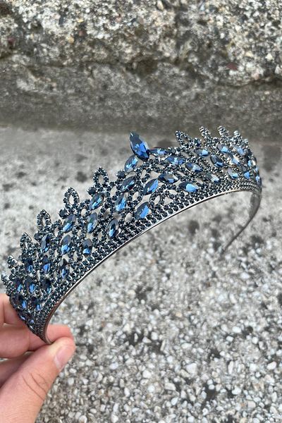 Hobigram Amara Special Design Crown – Navy Blue Stone Henna, Hair Accessory for Engagement, Wedding