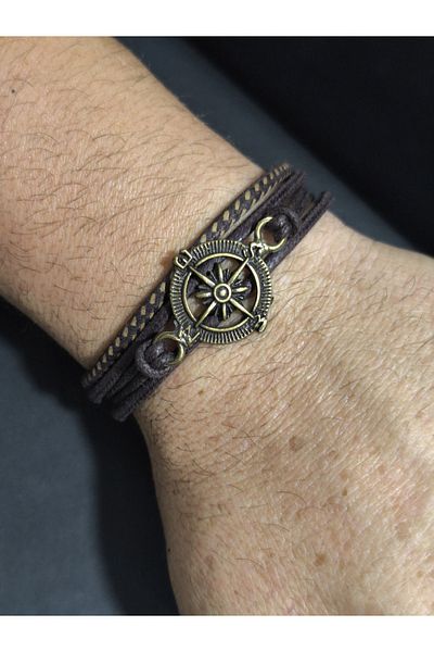 enyatakı Compass Model Original Leather Rope Bracelet