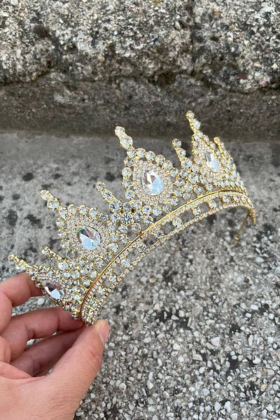 Hobigram Eveline Silver Gold Princess Tiara – Sparkling Bridal Wedding Evening Dress for Sparkling Tiara Model