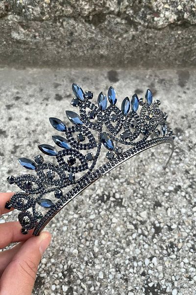 Hobigram Grace Navy Blue Crown – Sparkling Stone Bridal Henna Crown, Wedding Evening Dress Accessory Model