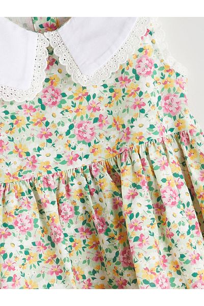 LC Waikiki Green Linen Blend Floral Girl's Dress