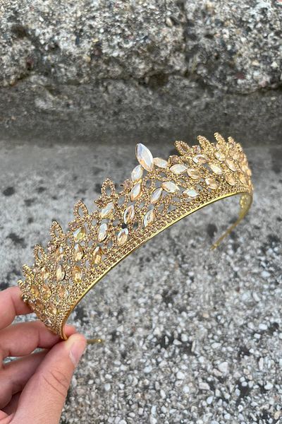 Hobigram Amara Special Design Crown – Gold Stone Henna, Hair Accessory for Engagement, Wedding