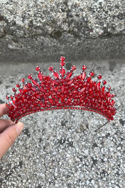 Hobigram Daisy Stone Bridal Tiara – Red Henna Wedding Crown Model, Hair Accessory