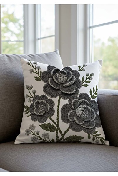 Pillow Home Набір з 4 декоративних чохлів для подушок з цифровим принтом у вигляді сірого квіткового візерунка з ефектом 3D-вишивки