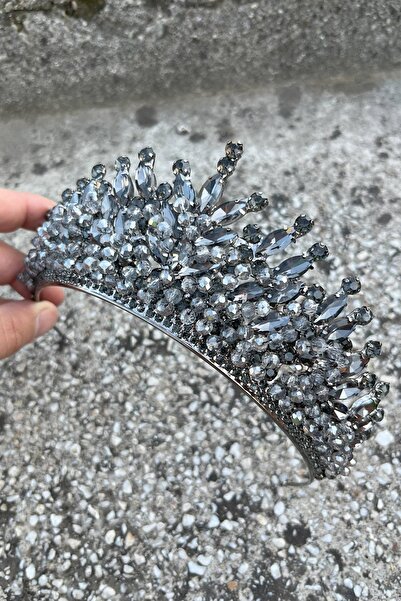 Hobigram Daisy Stone Bridal Tiara – Anthracite Henna Wedding Crown Model, Shiny Hair Accessory