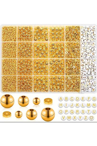 yiğit aksesuar Giant Gold Interstitial Apparatus Beads and White Gold Letter Bead Set Jewelry Bracelet Making Kit Hobby Supplies