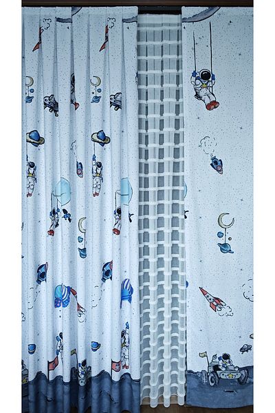 Yuka Children's and Baby's Room Background Curtain Velvet Textured Space Theme Pattern Printed Single Wing Straight Stitching No Pleat