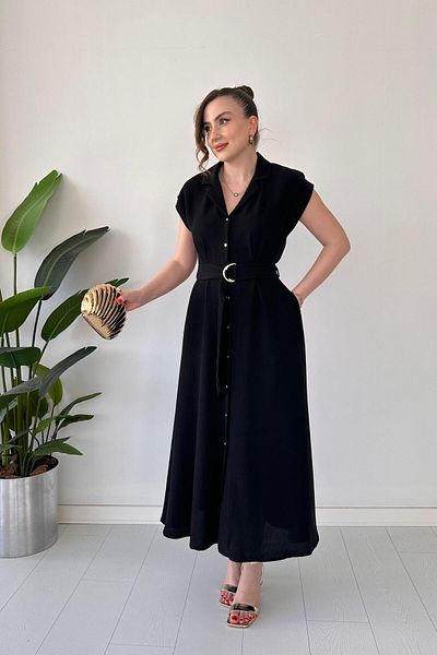 MaziButik Linen Shirt Dress Black