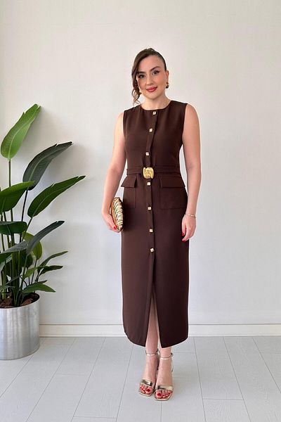 MaziButik Φόρεμα με πόρπη Auger Καφέ