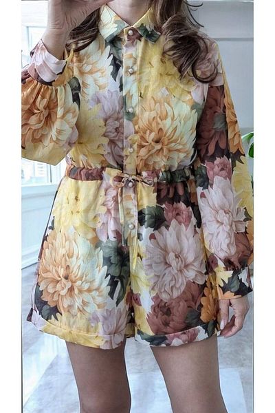 GLAMSI Cotton Jumpsuit With 3D Floral Prints