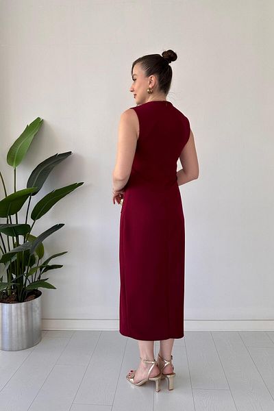 MaziButik Auger Buckle Dress Burgundy