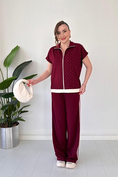 MaziButik Σετ Modal με λαμπερό φερμουάρ με λεπτομέρεια Claret Red