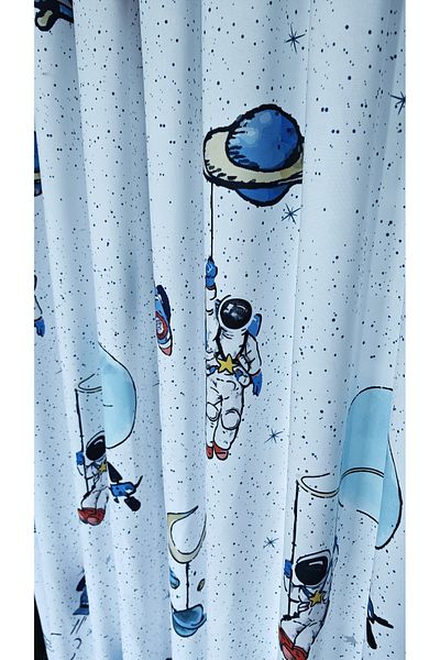 Yuka Children's and Baby's Room Background Curtain Velvet Textured Space Theme Pattern Printed Single Wing 1/2.5 Medium Pleated