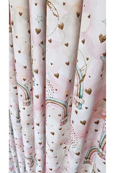 Yuka Children's and Baby's Room Background Curtain Velvet Textured Rainbow Star Printed Single Wing 1/2.5 Medium Pleated